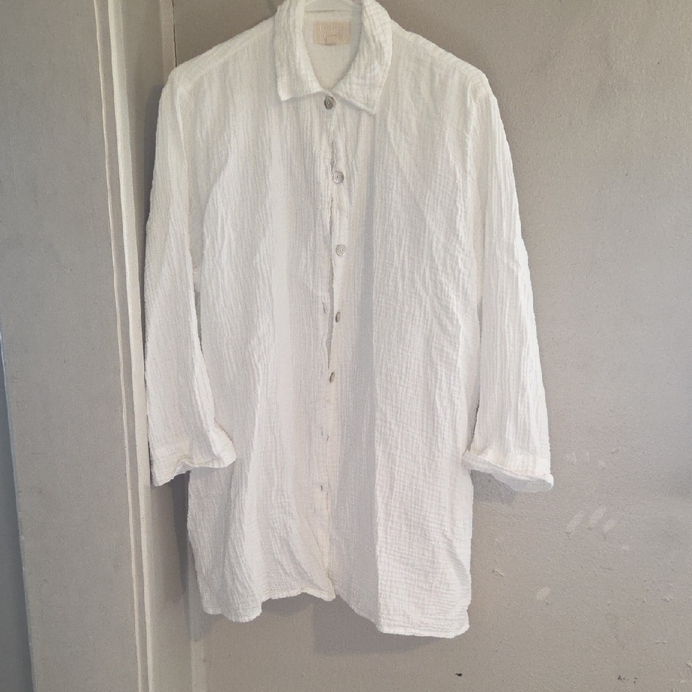Women's L/XL 100% Cotton Button Down Shirt ¾ Sleeve
